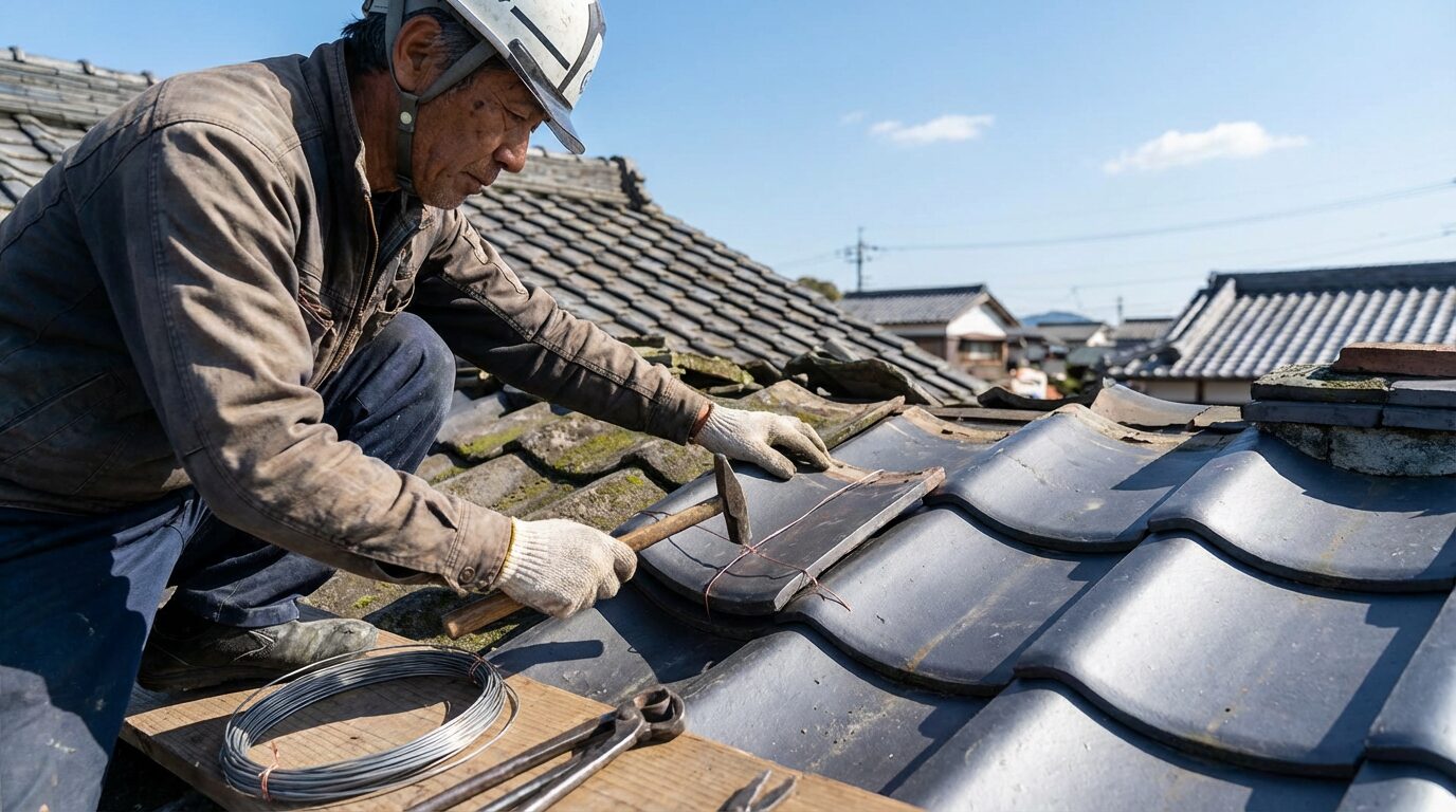瓦の補修と交換作業